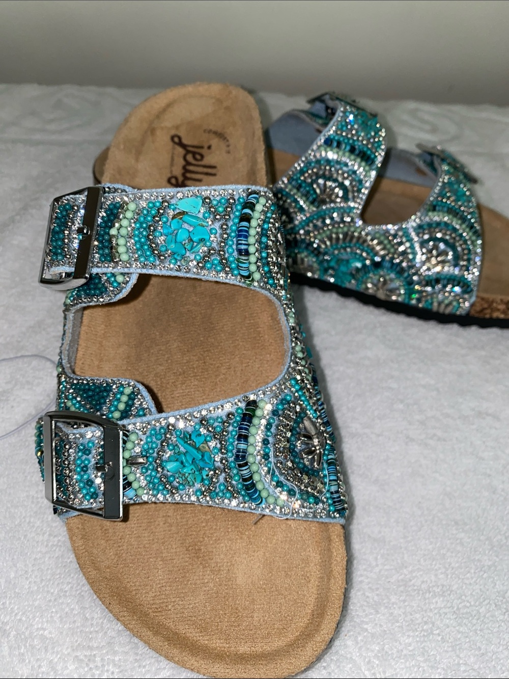 Jellypop Turquoise Beaded Double-Buckle Sandals - Picture 4 of 6